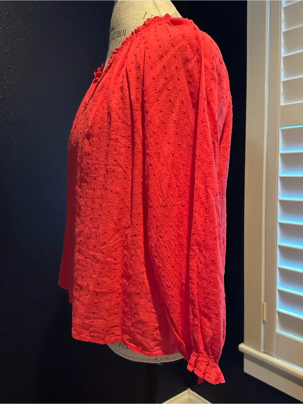 J. Crew Coral-Red V-Neck Peasant Blouse